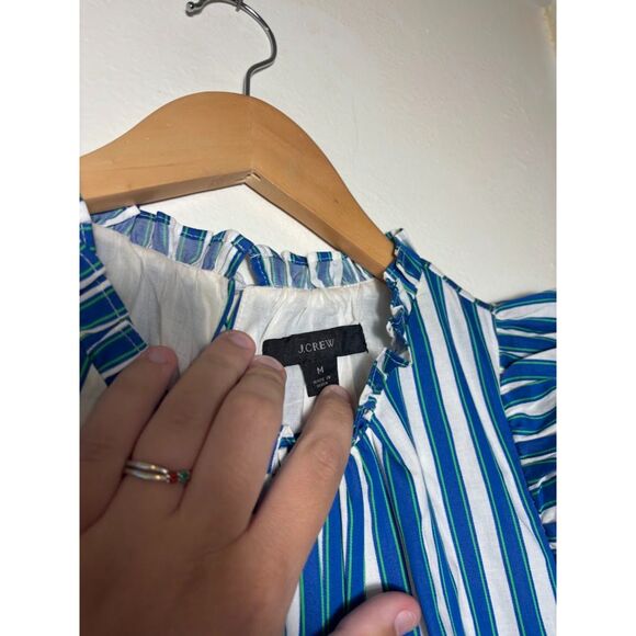 J. Crew Dress Women's Size Medium M Blue White Stripe Tiered cotton dobby midi - Picture 5 of 6